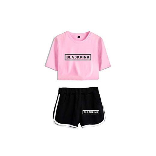 Blackpink KPOP Ropa JISOO Lisa Rose Jennie Camiseta Set Expuestos Pantalones Cortos