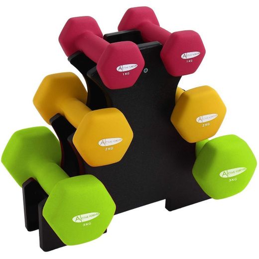 Active Forever 3 Pares Mancuernas Hexagonales con Soporte, Mancuernas Antideslizantes Impermeables de