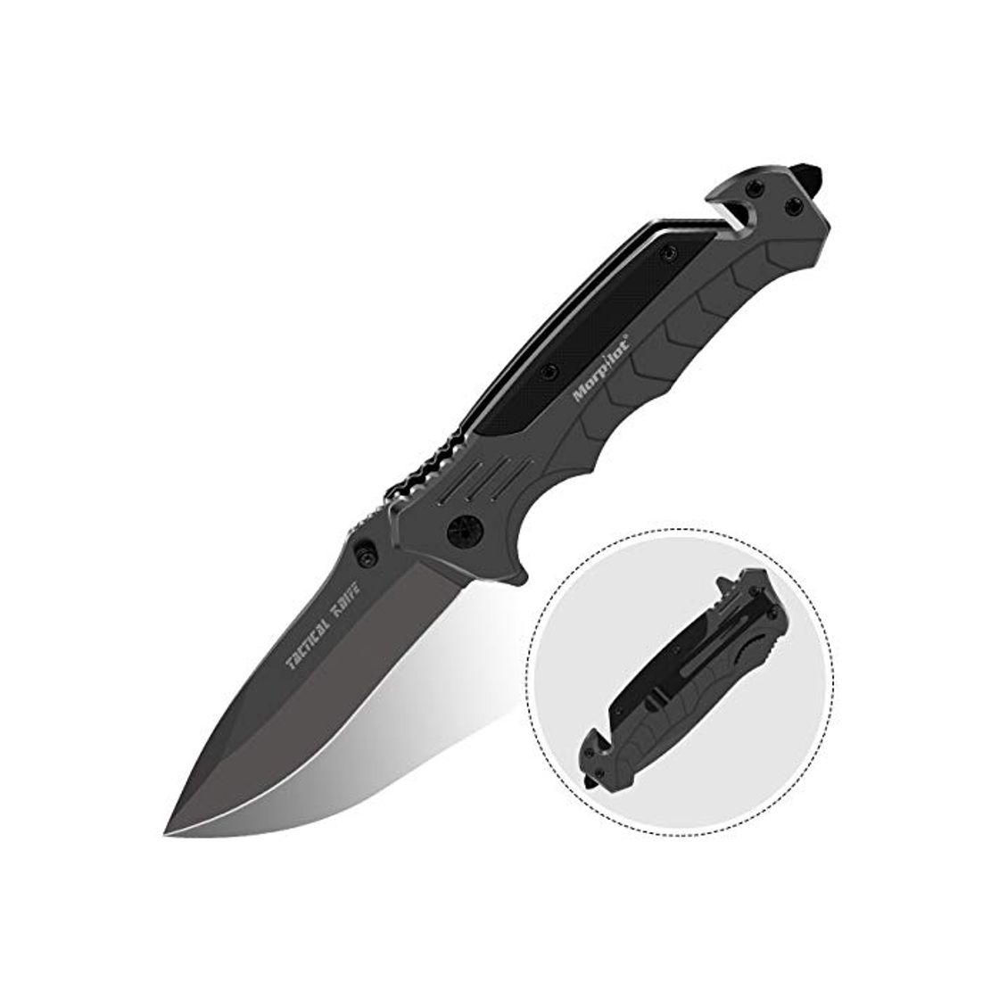 Product Navaja Plegable Morpilot Cuchillo de Acero Inoxidable con Punta Rompevidrio y Cutter