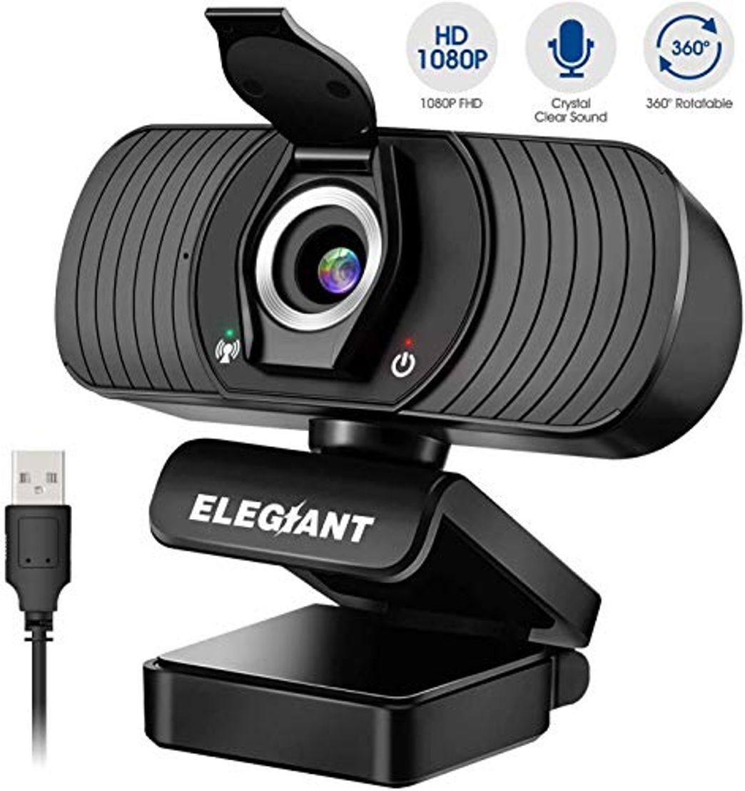 Social ELEGIANT Webcam Cámara Web 1080P HD PC Cámara de Ordenador con Micrófono y Cubierta de privacidad Cámara para Skype FaceTime Youtube Estudio en Línea Llamada PC para Juegos Ordenador Portátil