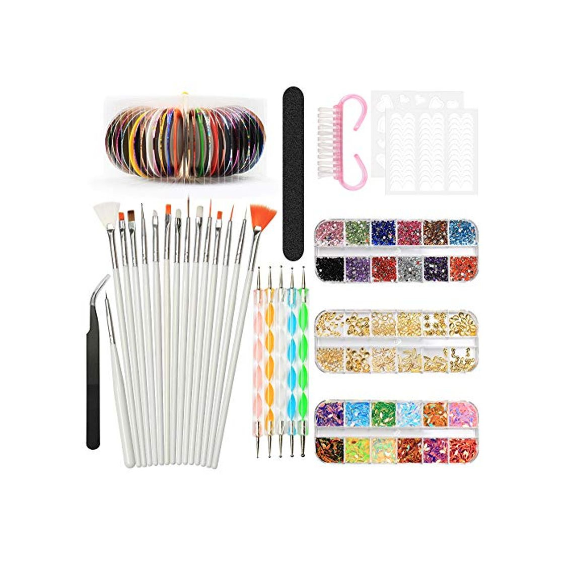 Producto Nail Art Design Kit Set Cepillos Decoraciones Pegatinas Decoraciones con cinta Rhinestones