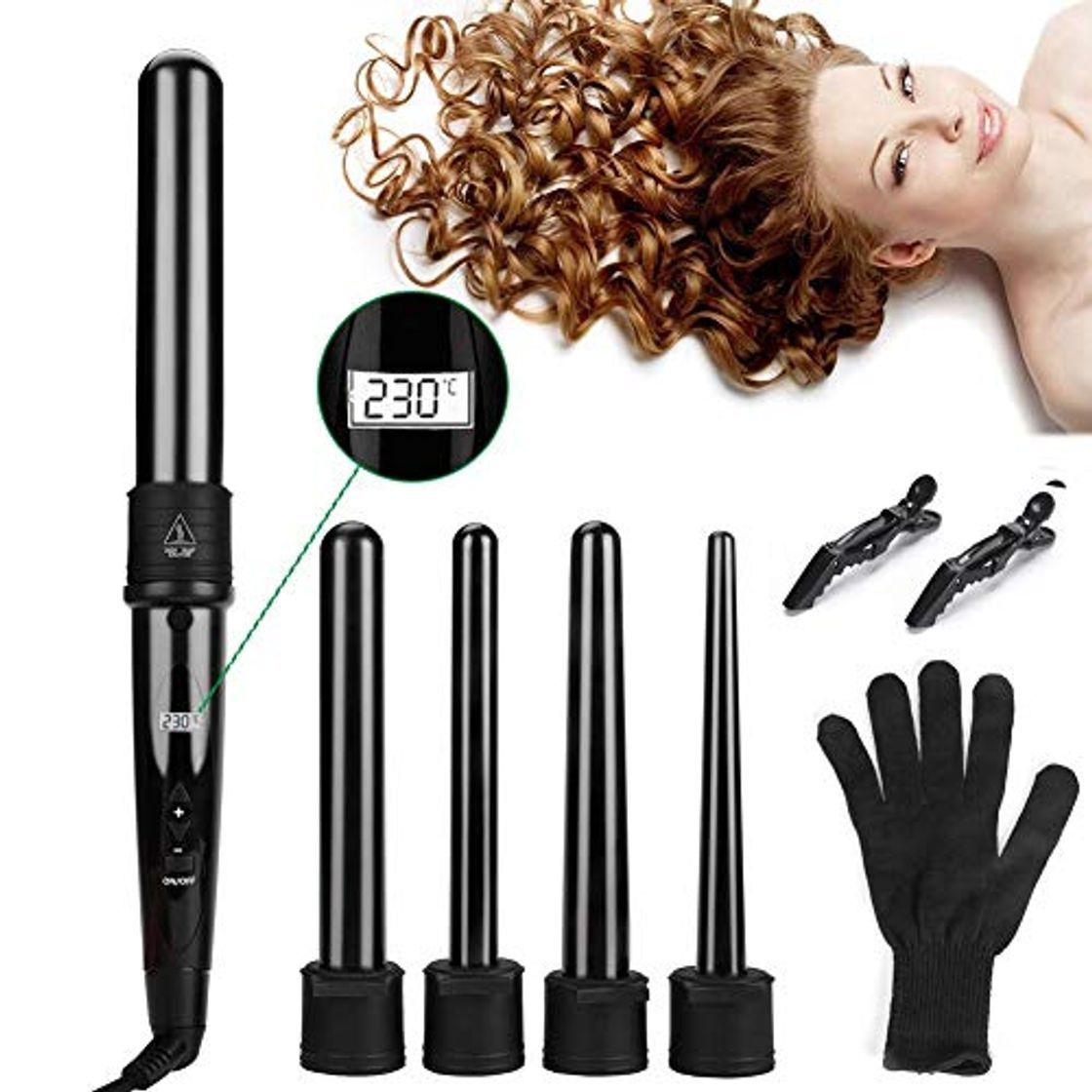 Productos Rizador de Pelo 5 en 1, Rizadoras Profesionales Pantalla LCD Rulos Kit