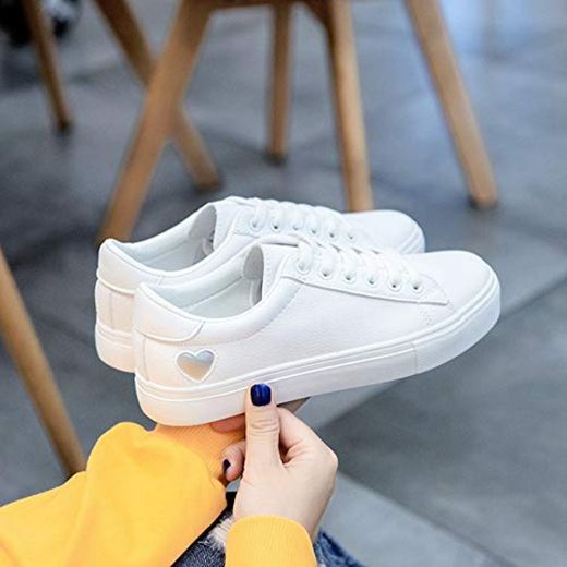 WJNBCRGLM Nueva Primavera Tenis Feminino con Cordones Zapatos Blancos Mujer Cuero PU