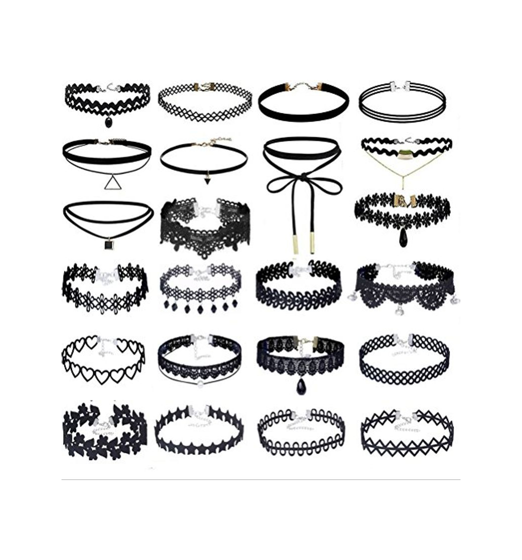 Social Elegant Rose - Lote de 23 gargantillas de terciopelo negro con colgantes de