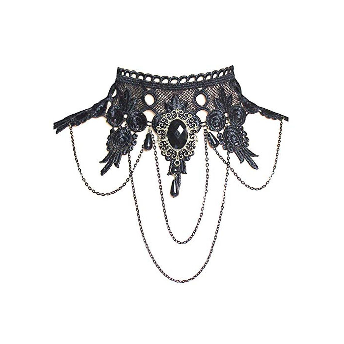 Social Ouinne Joyería de Collar de Cristal Gargantilla de Encaje Borla Gótico del