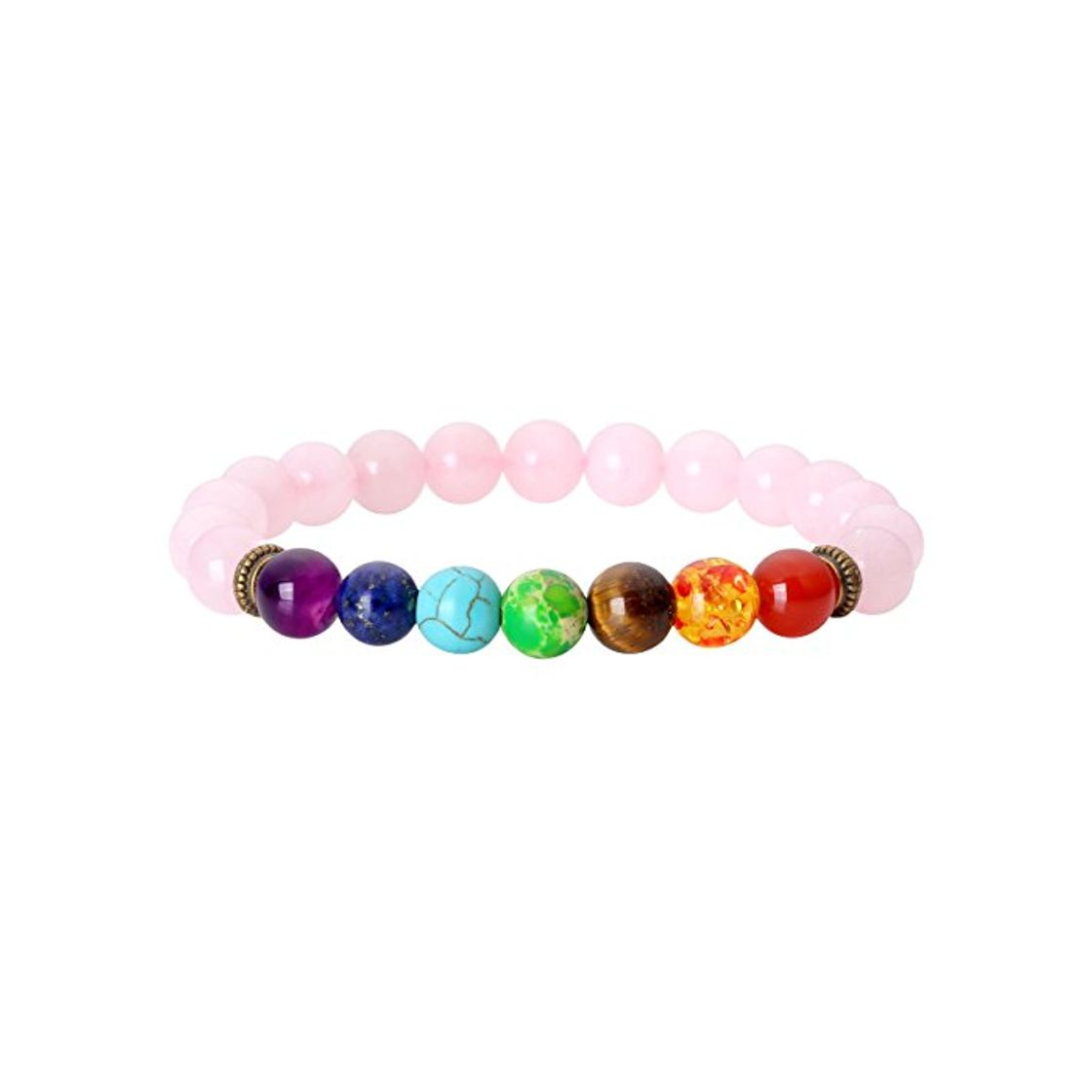 Social Pulsera de cuarzo rosa para mujeres Jovivi de 7 chakras