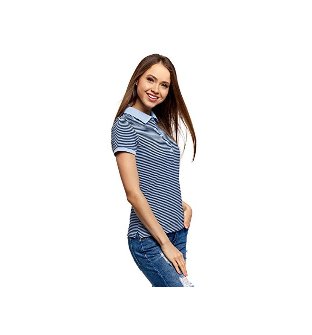 Fashion oodji Ultra Mujer Polo Básico de Tejido Piqué, Azul, ES 34