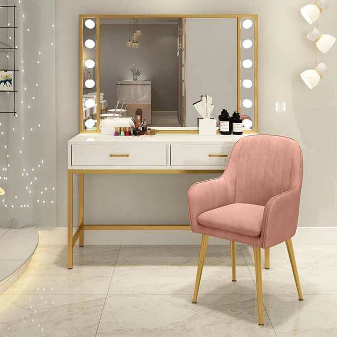 Social Tocador de maquillaje moderno incluye espejo con led