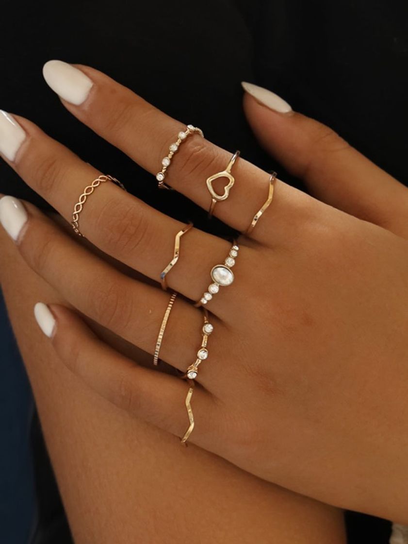 Social Anillo geabado con diamante de imitación con corazón 