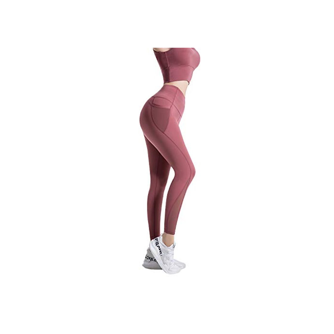 Social Leggings Mujer Pantalón Deportivo Cintura Alta con Bolsillos Leggings Mallas para Yoga Pilates Running Fitness y Ejercicio Roja M