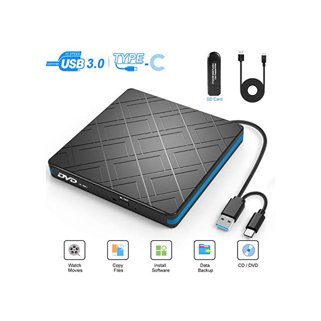 Product Lector DVD, TedGem Grabadora DVD USB, Type-C USB 3.0 Lector CD Portatil,