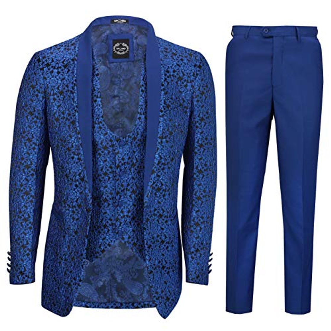 Productos Hombres 3 Pieza Azul Jacquard Juego Adaptado Fit Floral Azul De Paisley