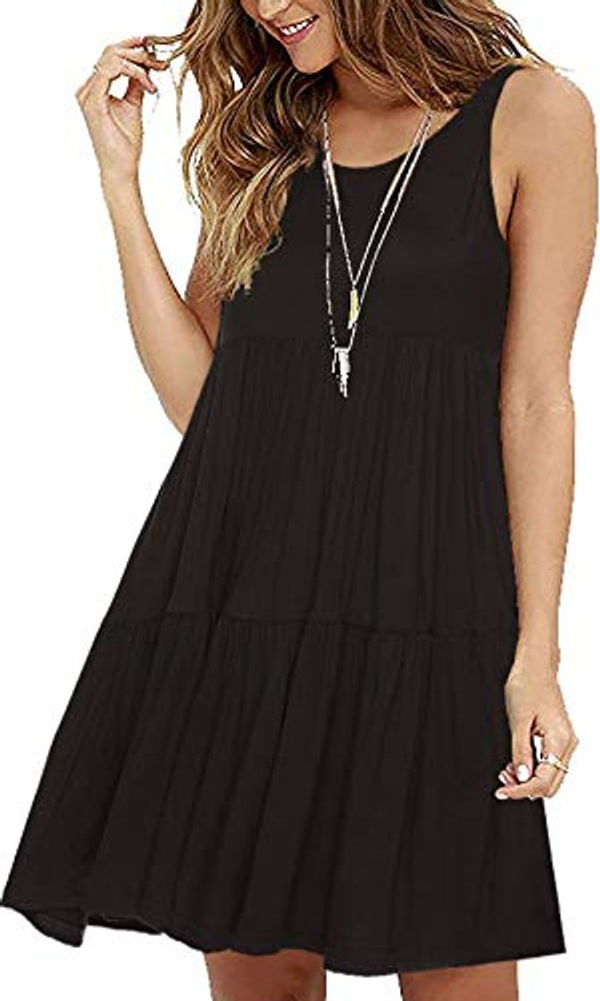 Social ABirdon Mujeres Vestido Verano Casual Vestido con Sin Mangas Cuello Redondo Mini Vestidos Plisados Playa Camisón