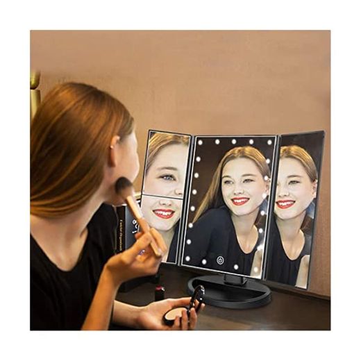 Espejo de Maquillaje con LED, Natural Iluminado Espejo de Mesa Ampliación 1X