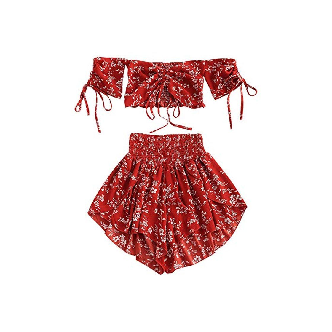 Social ZAFUL Trajes de Baño Mujer Top Corto Lazada Delantera Estampado Hombro Descubierto