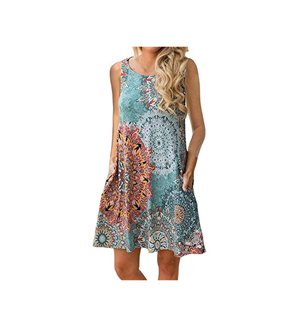 Fashion Abravo Mujer Vestido Estampado Floral sin Mangas Vestido Casual Corto Playa con