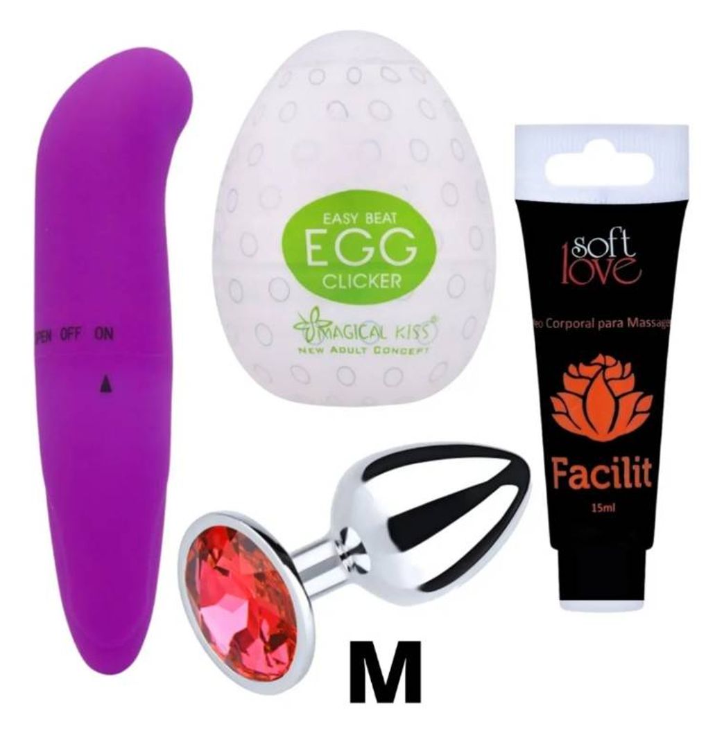 Fashion Kit Plug Anal Joia, Anestésico+ Vibr Ponto G+ Egg