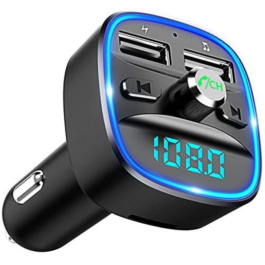 Cocoda Transmisor FM Bluetooth, [Luz de Anillo Azul] Manos Libres para Coche,