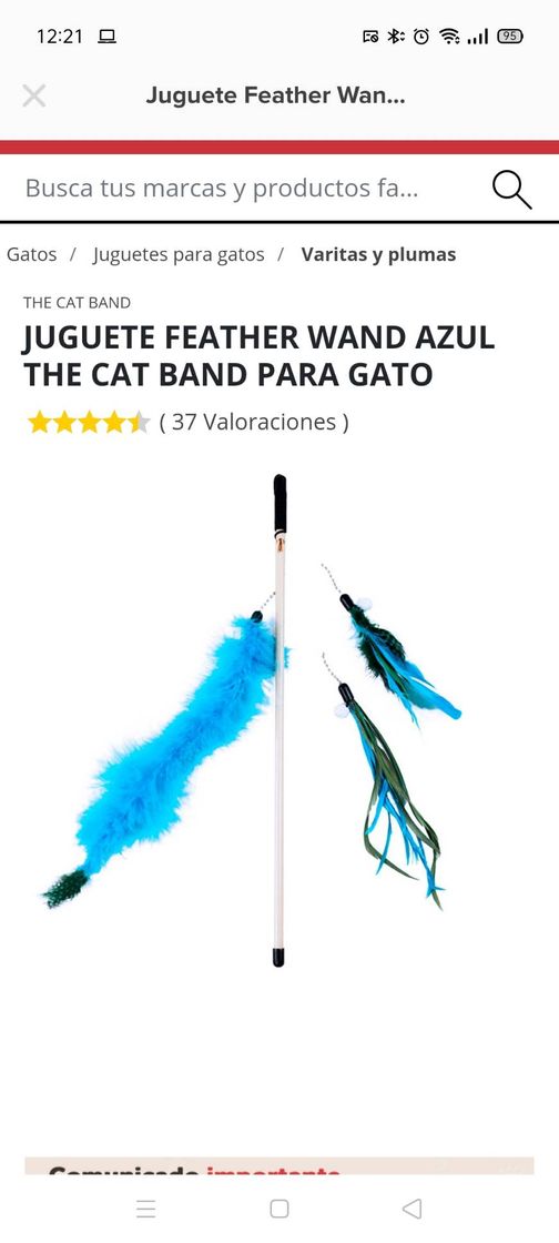 Fashion Juguete Feather Wand azul The Cat Band para gato | Kiwoko