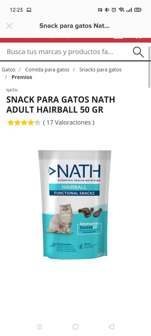 Fashion Snack para gatos Nath Adult Hairball 50 gr | Kiwoko