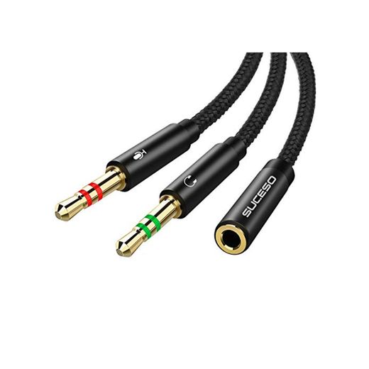 SUCESO Cable Adaptador Jack Hembra 3.5mm a Jack Doble Macho para Auriculares