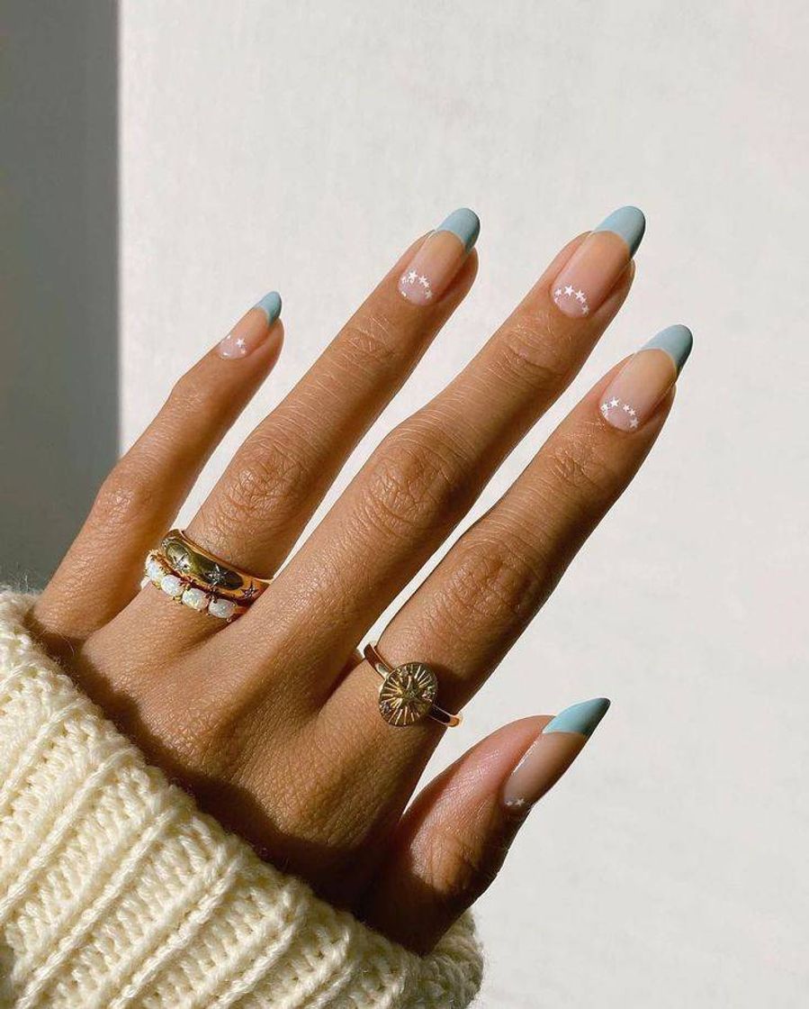 Fashion Unhas com pontas azuis 