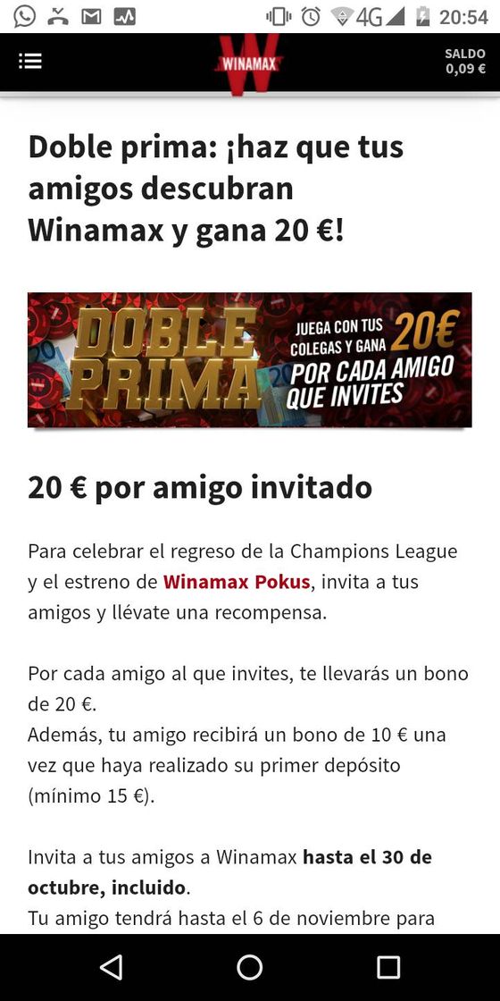 Aplicación Winamax 10€ por registro