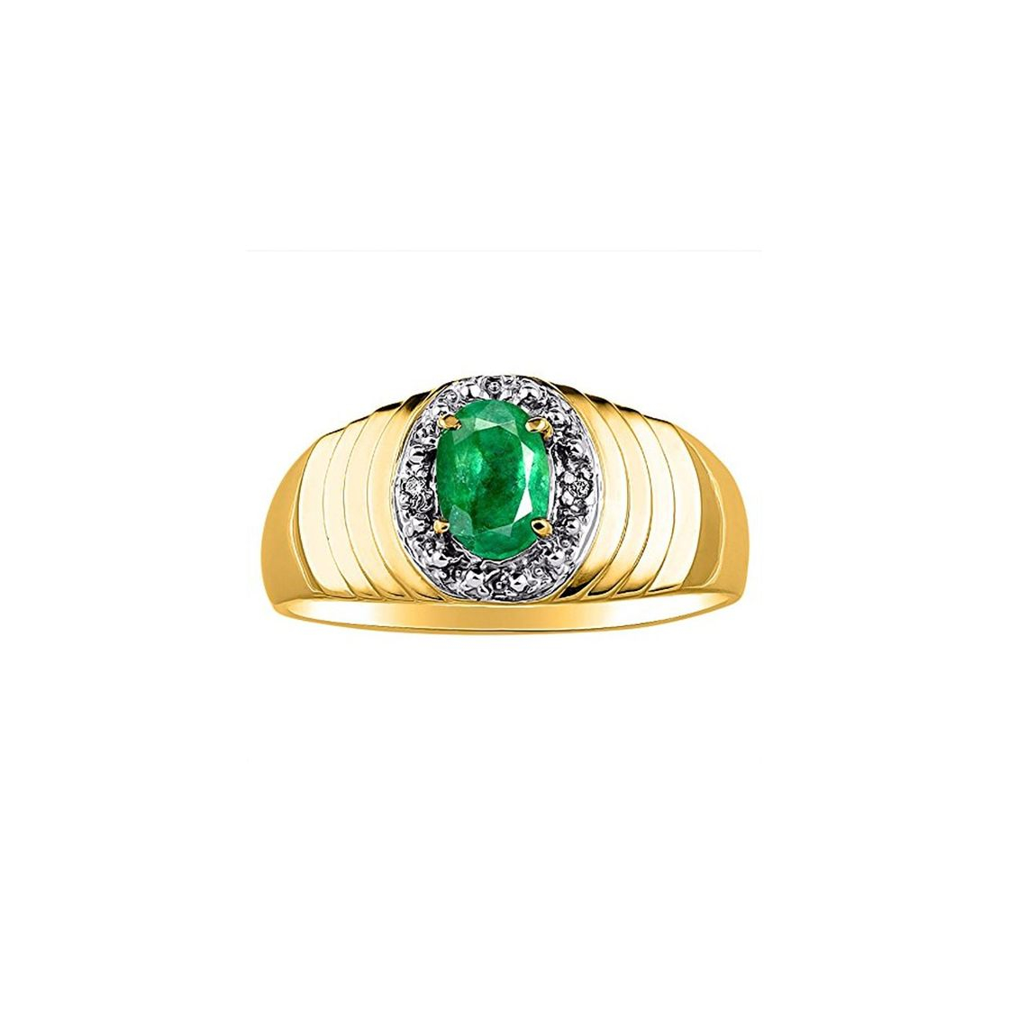 Fashion Mens Diamond & Emerald Ring Set en plata o chapado en oro amarillo