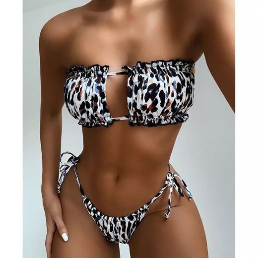 Sexy Bikini 2020 Pleated Bandeau Swimsuit Female Swimwear