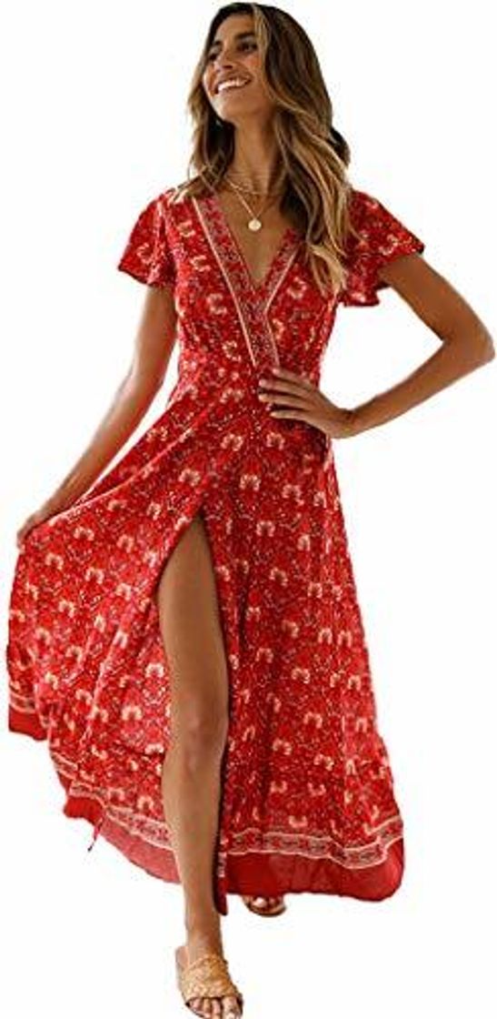 Social Mujeres Sexy Cuello En V Vestidos Bohemio Wrap Floral Impreso Vintage Estilo