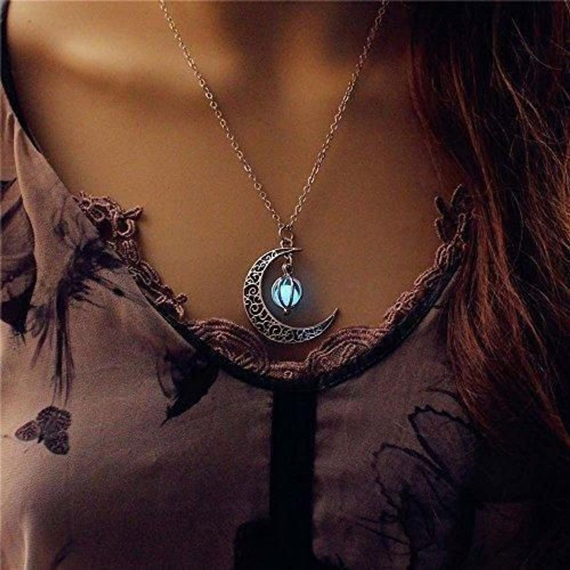 Social Luna estrella que brilla intensamente collar de la joyería colgante en 45,72 cm