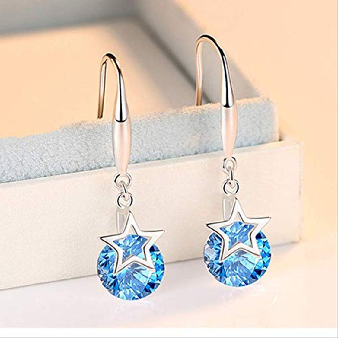 Fashion Pendientes Pendientes de diamantes de vacaciones para mujer Topacio azul Bizuteria Piedras preciosas Pendiente de granate Peridoto Orecchini   Azul