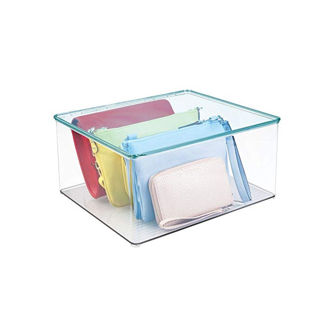 Product mDesign Caja organizadora con tapa – Cajas para guardar ropa y accesorios – Organizador de armarios de plástico transparente para el dormitorio – azul