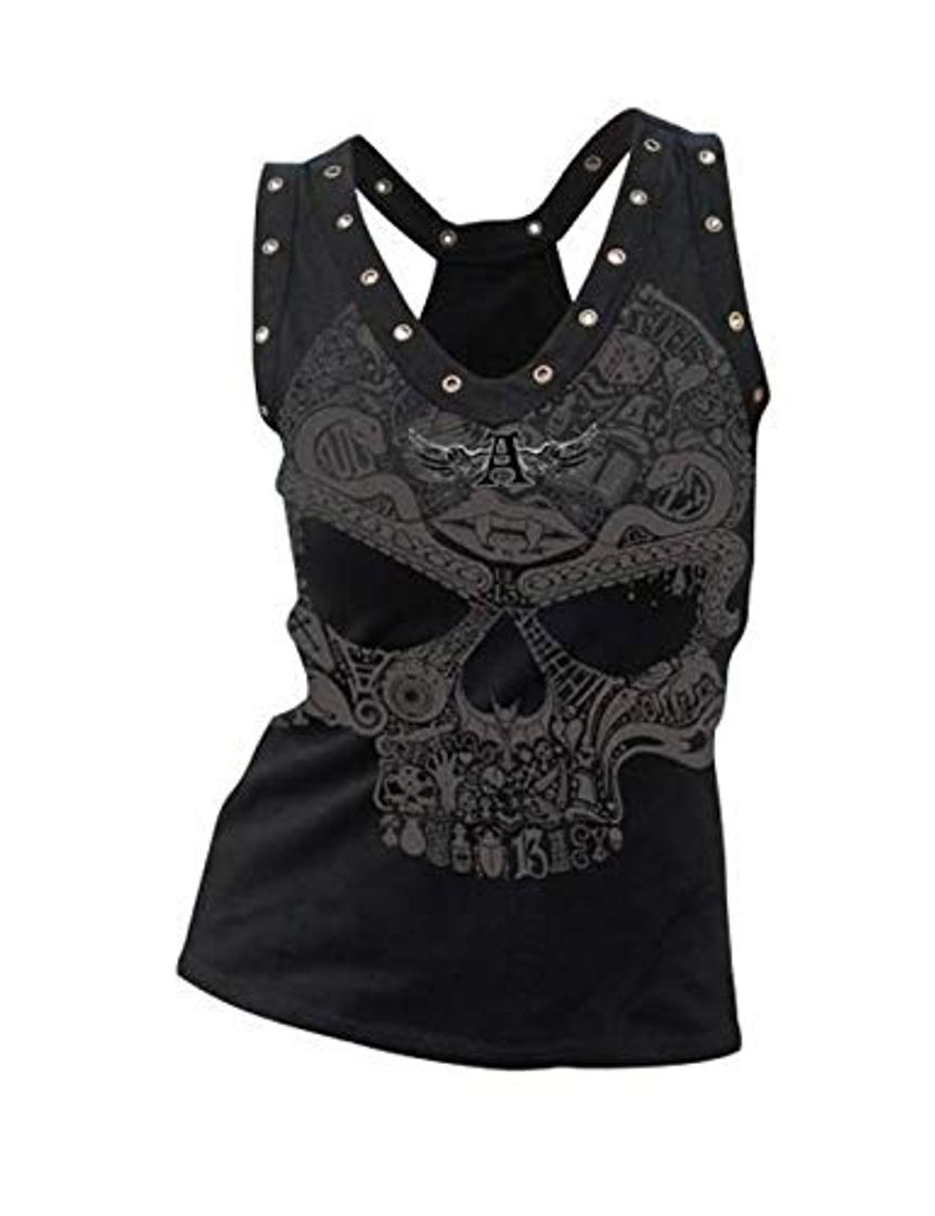 Fashion Camisetas Sin Mangas Punk Rock para Mujer Camisetas De Verano Talla Grande Cráneo S