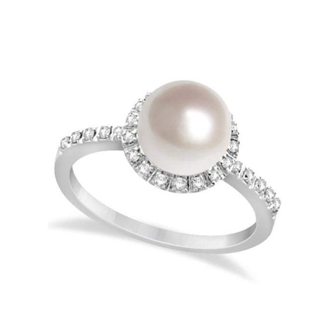 Productos Anillo de perlas y diamantes de agua dulce Halo Oro blanco de