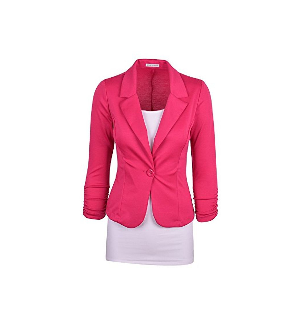 Moda Chaqueta de Traje para Mujer Estilo Ajustado y Casual Un Solo Pecho Blázer Slim Fit Rosa 2XL