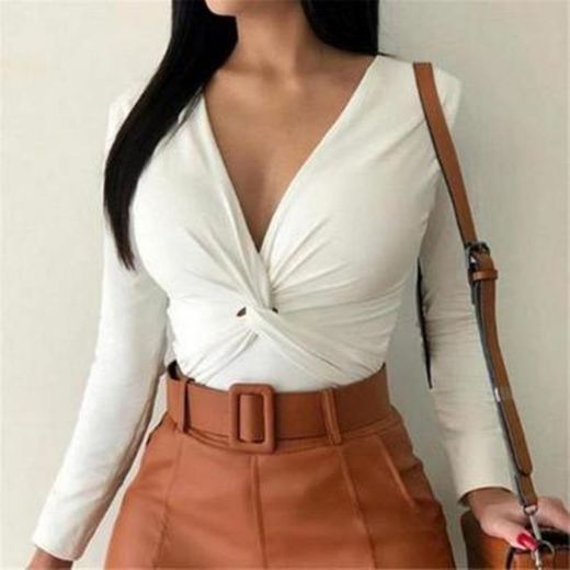 Fashbecome Blouse Long Sleeve Elegant Office Ladies