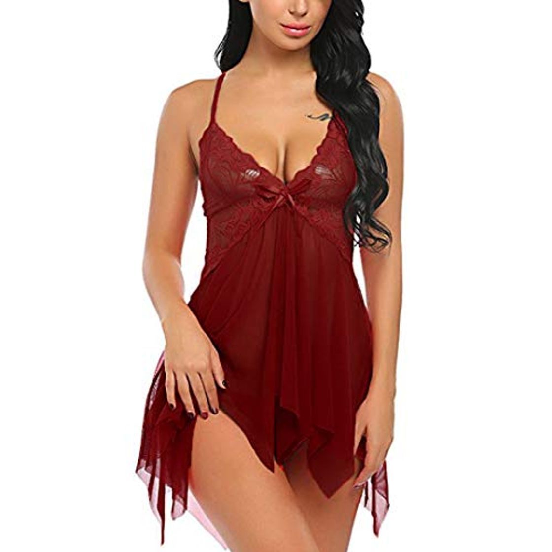 Social EVBEA Lencería Mujer Erótica Ropa Interior Camisón Babydoll Halter Cordón Transparente Lencería