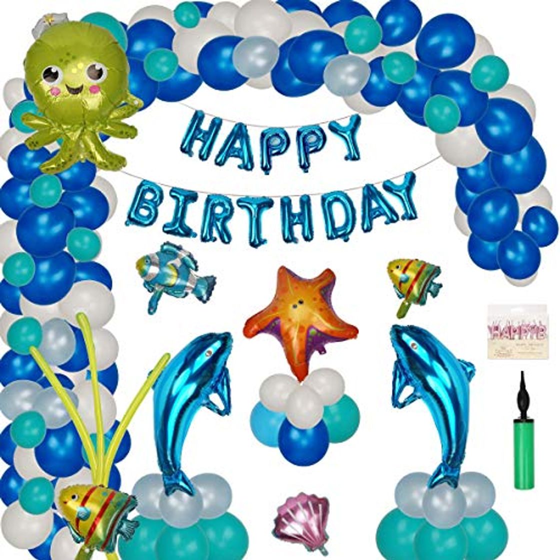 Products Herefun 67 piezas Globos Decoraciones Para Fiestas de Cumpleaños Azules blanco