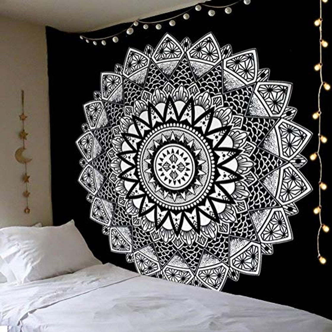 Social Dremisland Tapiz de Pared Mandala Bohemio Indio Tapicería de Hippie Colgante de Pared Blanco y Negro Tapestry Toalla de Playa Manta de Picnic Estera Tela Playa