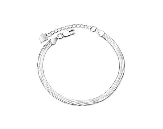 Nobrand Plata De Ley 925 Cadena De Serpiente Plana Hoja Cierre De Langosta Pulsera Ajustable Tobillera para Mujer Pulseira Masculina 21cm