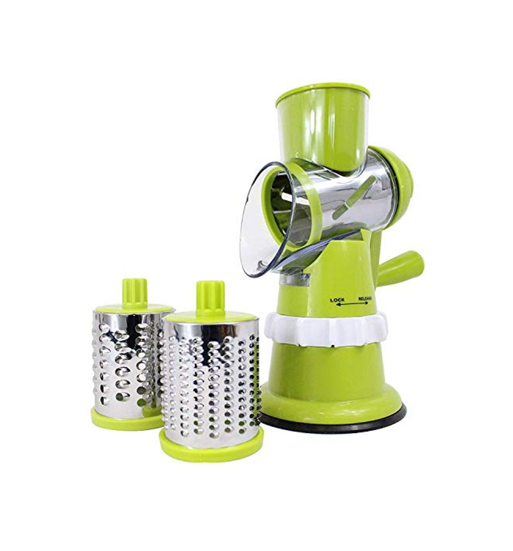 Producto Smart Drum Shopper – Cortador de Verduras Manual con 3 Cuchillas de Acero Inoxidable – Base con Ventosa – Pulsador de Seguridad – Color Verde