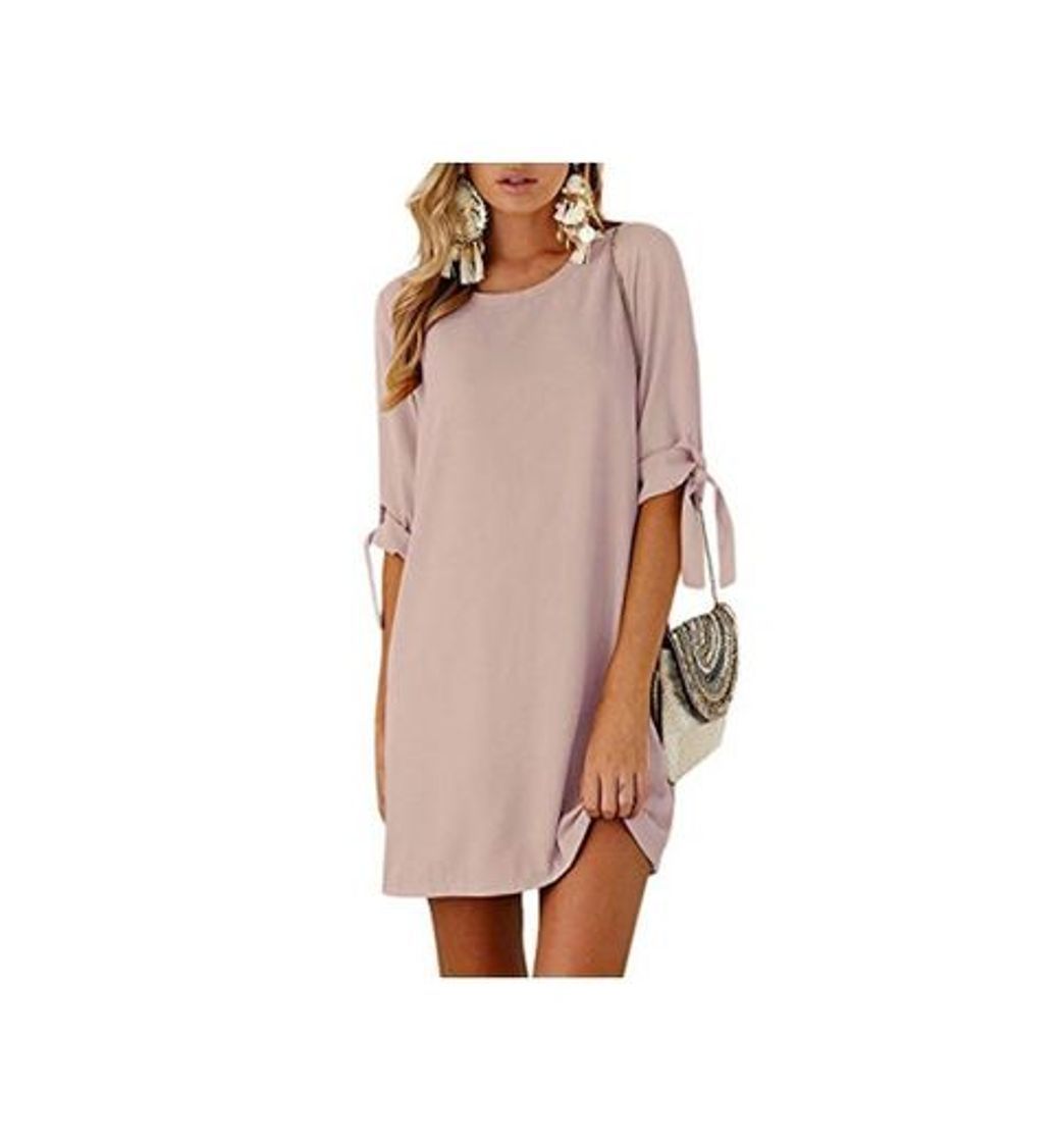 Social YOINS Vestidos Mujer Casual Vestido Largos de Fiesta Manga Corta Verano Vestidos Camiseta con Cuello Redondo con Mangas de Kowknot