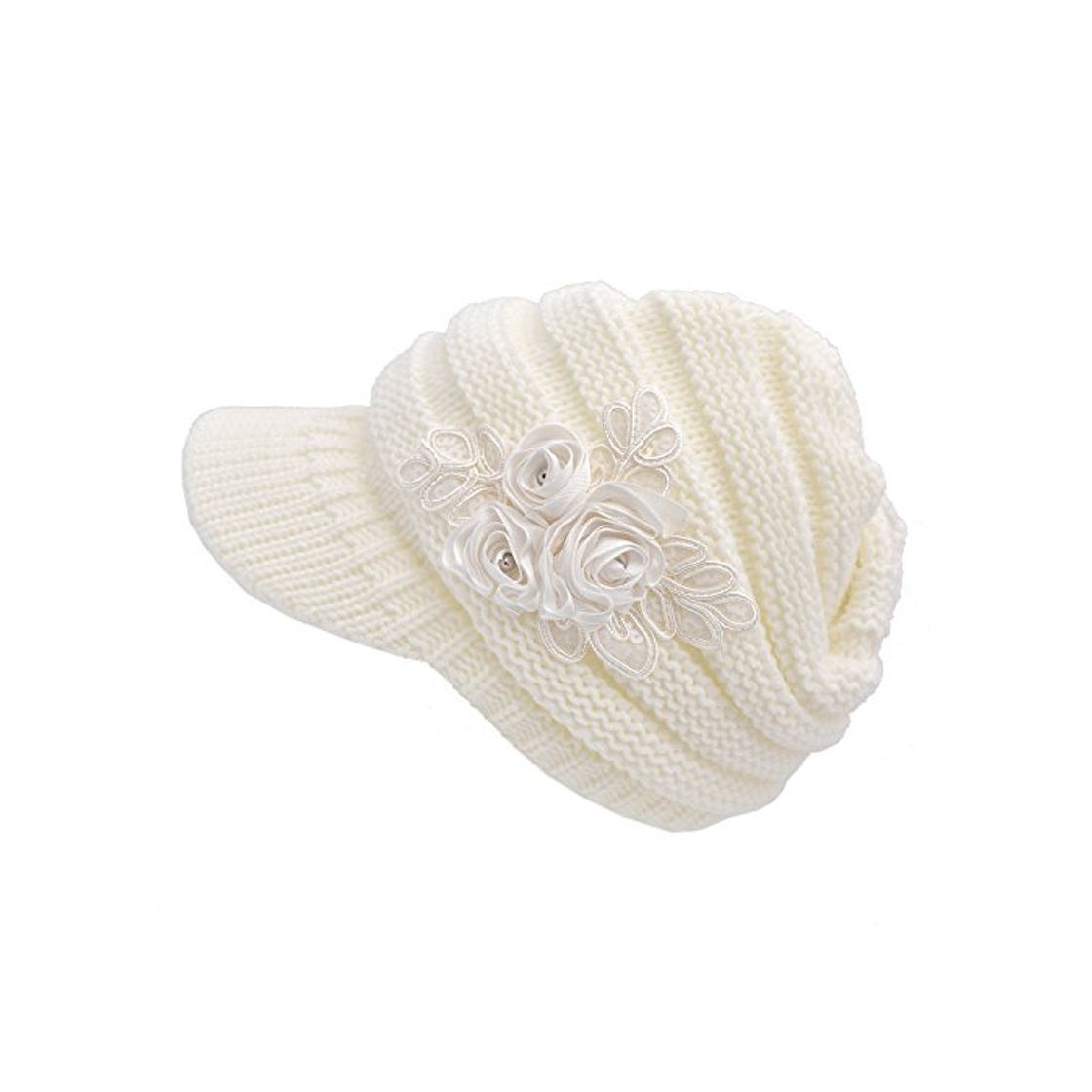 Fashion Crochet Invierno Beanie Gorro de Punto Caliente Cozy Mujeres Grande Sombrero Floral