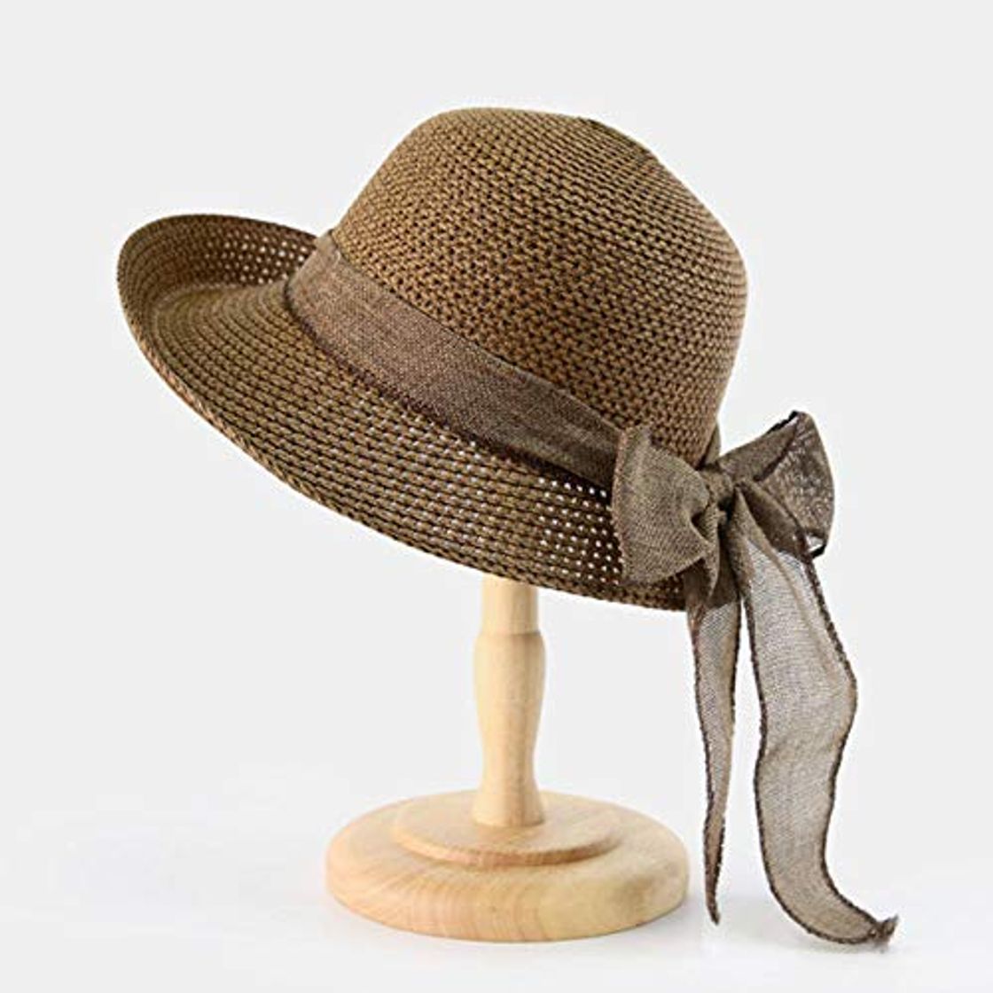 Fashion AIMICONG Sombrero Summer Sun Hats Mujeres Chica Sombrero De Paja Ribbon Bow Beach Hat Casual Straw Flat Top Panama Hat Bone Feminino F