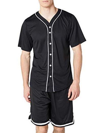 Urban Classics Camiseta Baseball Mesh Jersey con Botones a Presión con Vivos