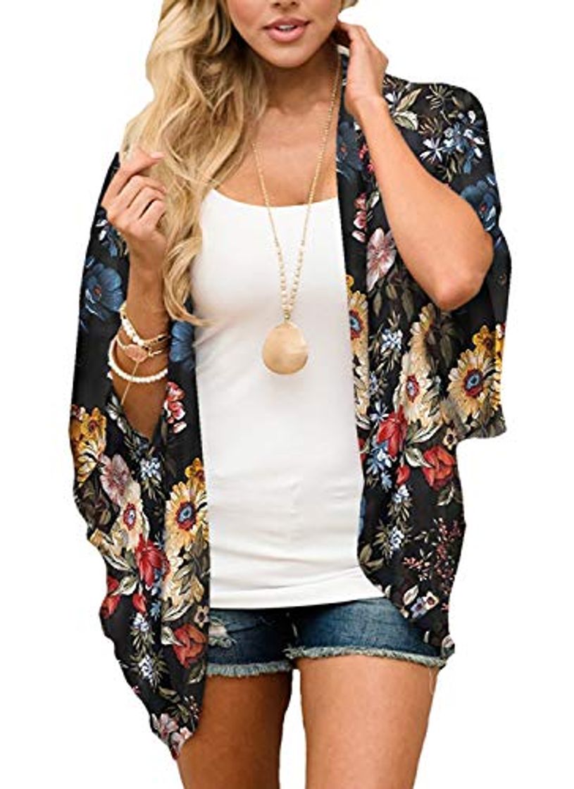 Social YONHEE - Cárdigan kimono floral para mujer