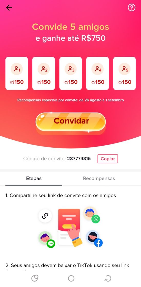 Moda Baixe o tik tok e ganhe 150 por cada pessoa convidada