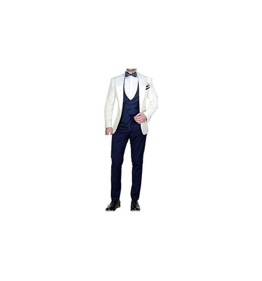 Fashion UMISS Hombre Gofre Primo Smoking 3 Piezas Traje Chaqueta Tux Chaleco y Pantalones