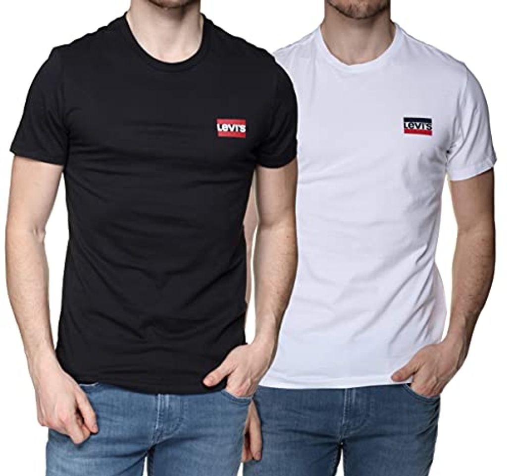 Social Levi's 2Pk Crewneck Graphic Camiseta, 2 Pack Sw White/Mineral Black, XL